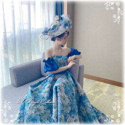 カラードレス 青 ロングドレス 取り外し可能な袖付き 結婚式 演奏会用ドレス 織物生地 ブルー　cd22790 3枚目の画像