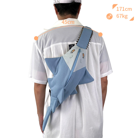 設計款PD117a - 【純棉帆布】鋸鰩立體造型肩背包#寶寶藍 第3張的照片