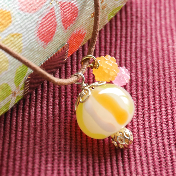 とんぼ玉]手まり飴とこんぺいとうのネックレス＊ゆず色 柚子 ガラス