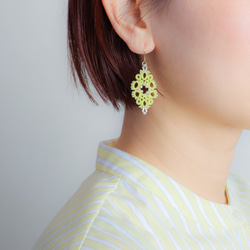 梭織蕾絲珠耳環 邊緣 &lt;邊緣&gt; 淡黃色 *可改為耳環 第2張的照片