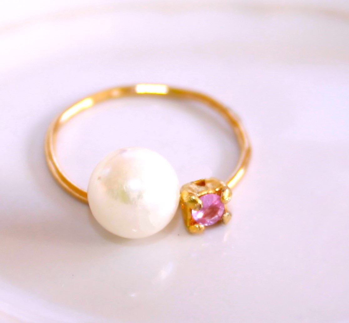 桜 shinju - Akoya Pearl & Pink Sapphire Ring 指輪・リング