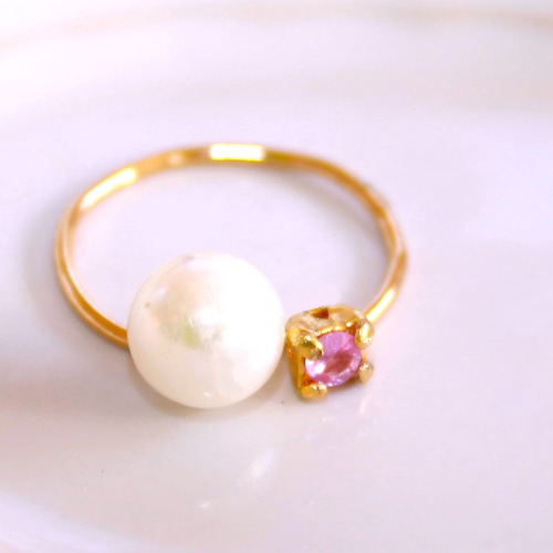 桜 shinju - Akoya Pearl & Pink Sapphire Ring 指輪・リング