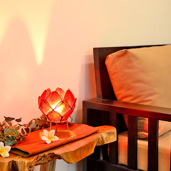 テーブルランプ 卓上照明 ロータス 蓮の花 カピス貝 レッド　Lサイズ E12/20W S-0002-RE 7枚目の画像