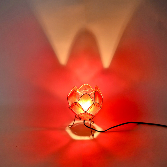 テーブルランプ 卓上照明 ロータス 蓮の花 カピス貝 レッド　Lサイズ E12/20W S-0002-RE 5枚目の画像