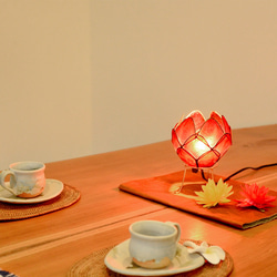 テーブルランプ 卓上照明 ロータス 蓮の花 カピス貝 レッド　Lサイズ E12/20W S-0002-RE 6枚目の画像