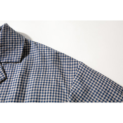 チェック柄リネンワンピース　7分袖丈シャツ式ワンピース　ブレザー襟ワンピース　ロングワンピース　S-LサイズL206　 4枚目の画像