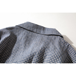 チェック柄リネンワンピース　7分袖丈シャツ式ワンピース　ブレザー襟ワンピース　ロングワンピース　S-LサイズL206　 10枚目の画像