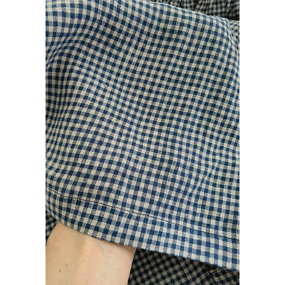 チェック柄リネンワンピース　7分袖丈シャツ式ワンピース　ブレザー襟ワンピース　ロングワンピース　S-LサイズL206　 16枚目の画像