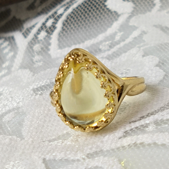 雫のレモンクォーツ ring （ゴールドカラーリング・フリーサイズ） 9枚目の画像