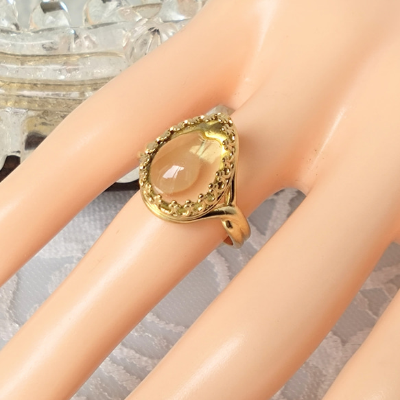 雫のレモンクォーツ ring （ゴールドカラーリング・フリーサイズ） 6枚目の画像