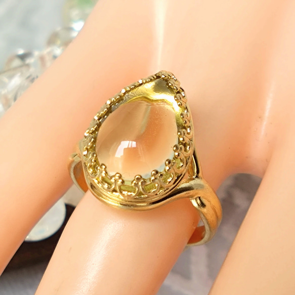 雫のレモンクォーツ ring （ゴールドカラーリング・フリーサイズ） 2枚目の画像