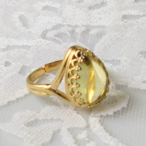 雫のレモンクォーツ ring （ゴールドカラーリング・フリーサイズ） 3枚目の画像