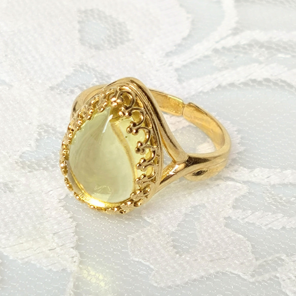 雫のレモンクォーツ ring （ゴールドカラーリング・フリーサイズ） 5枚目の画像