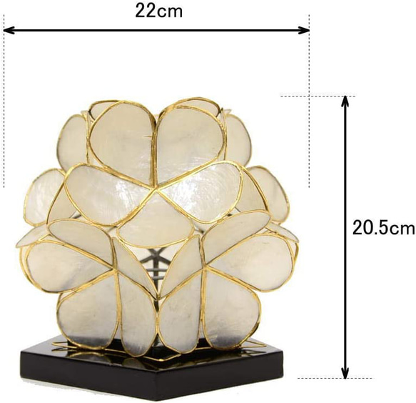 テーブルランプ 卓上照明 フラワーボール  プルメリア カピス貝 ホワイト E17/40W S-0003-WH 2枚目の画像