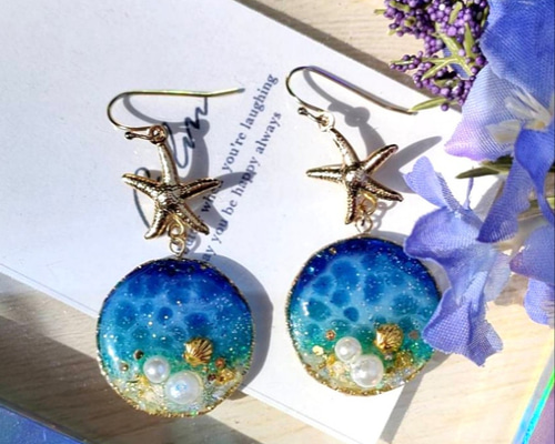 海 水面 レジン 波 ピアス /イヤリング ピアス（フック・チェーン