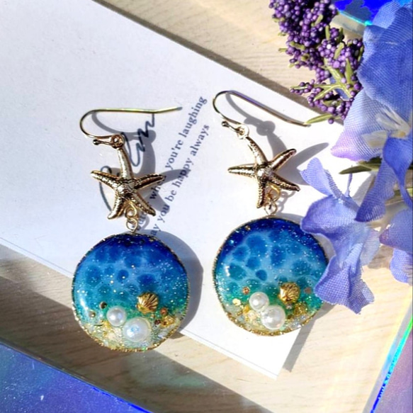 海 水面 レジン 波 ピアス /イヤリング ピアス（フック・チェーン