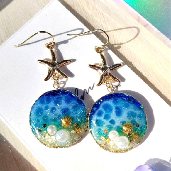 海 水面 レジン 波 ピアス /イヤリング 15枚目の画像