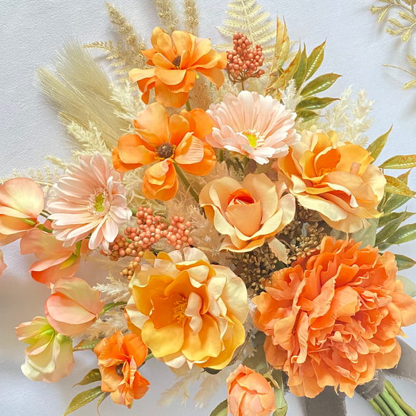 【オーダーメイド】オレンジ&ピーチのアンティーク クラッチブーケ（造花・ウェディング・結婚式・前撮り・フォト） 6枚目の画像
