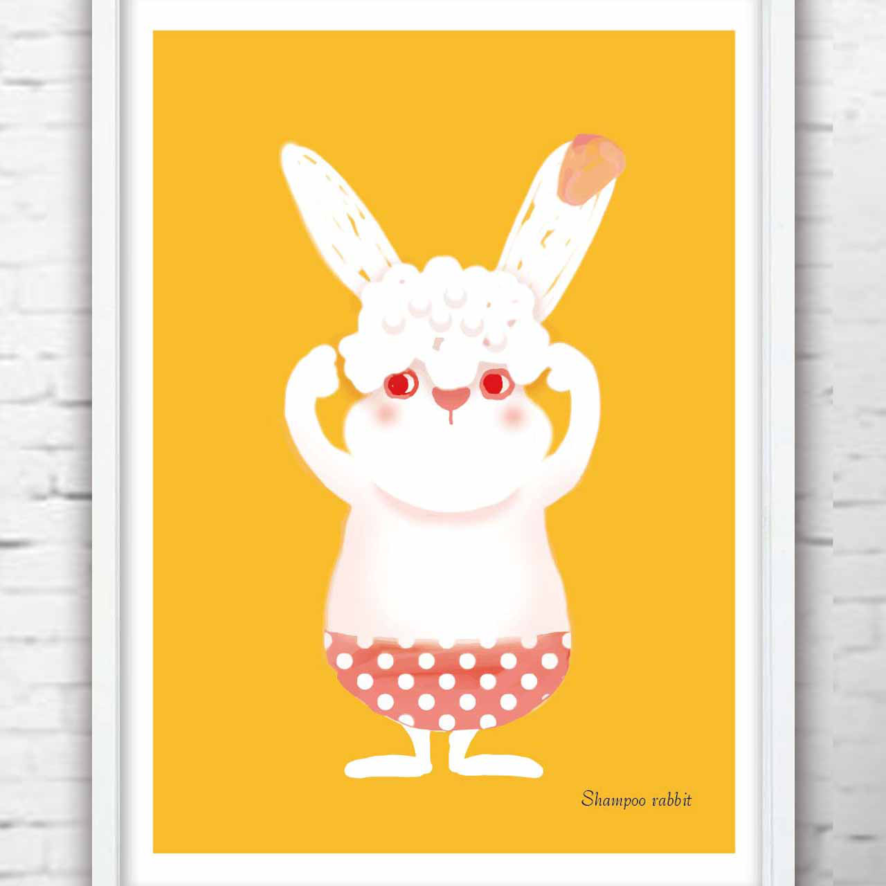 シャンプー　うさぎ　  イラスト　ポスター　A4    アート　アートポスター　結婚祝い　新築祝い　815