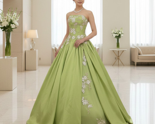 24日まで限定値下げ！green 9号約Mサイズ(演奏会ウエディング結婚式発表会 カラードレス 緑 グリーン 結婚式 演奏会ドレス 7号9号11号13号