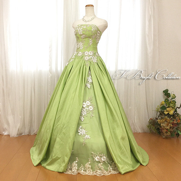 カラードレス 緑 グリーン ロングドレス 5号7号9号 ウェディングドレス 結婚式 演奏会ロングドレス　cd90910 2枚目の画像
