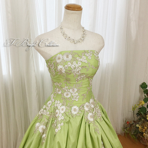 カラードレス 緑 グリーン ロングドレス 5号7号9号 ウェディングドレス 結婚式 演奏会ロングドレス　cd90910 6枚目の画像