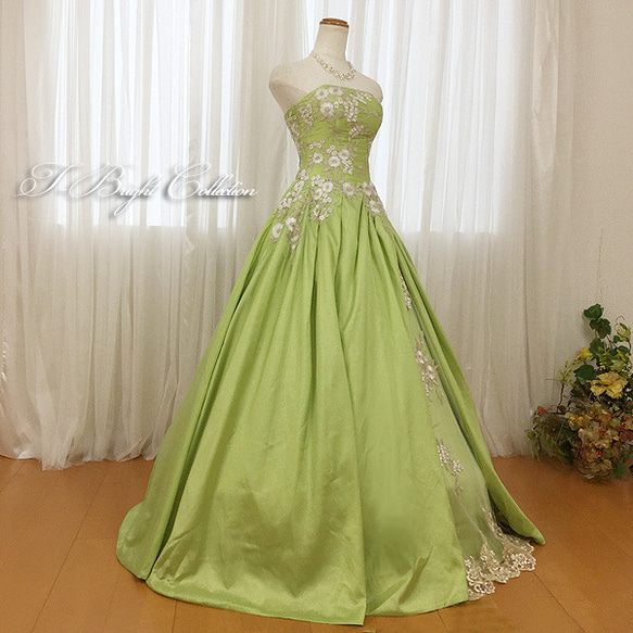 カラードレス 緑 グリーン ロングドレス 5号7号9号 ウェディングドレス 結婚式 演奏会ロングドレス　cd90910 3枚目の画像