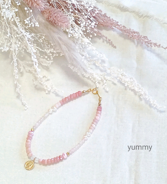 natural stone bracelet(milky pink) 2枚目の画像