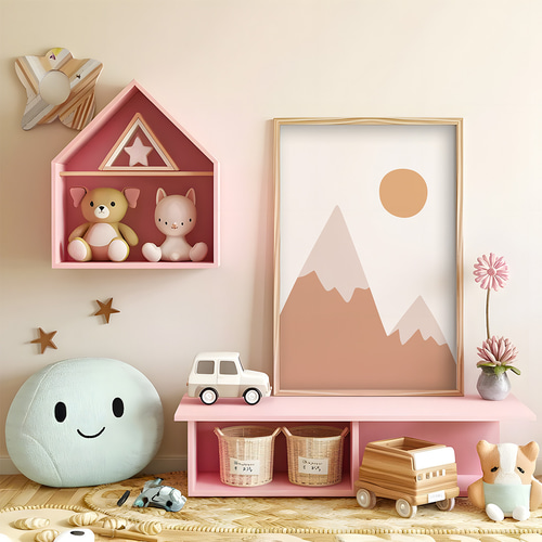 子供向けアートポスター 北欧風シンプル山の風景画 ナチュラル
