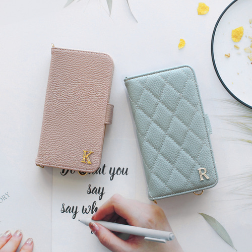 全機種対応【くすみレザーorキルティング手帳ケース×イニシャル
