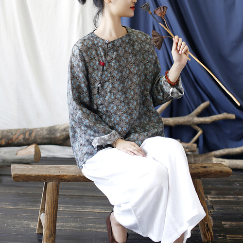 シャツ ブラウス チャイナドレス風 2327 シャツ 喜墨綿麻 通販