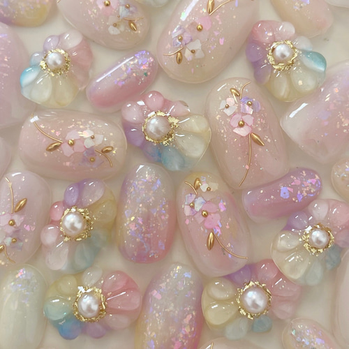 rainbow luminous flower nail レインボールミナスフラワー