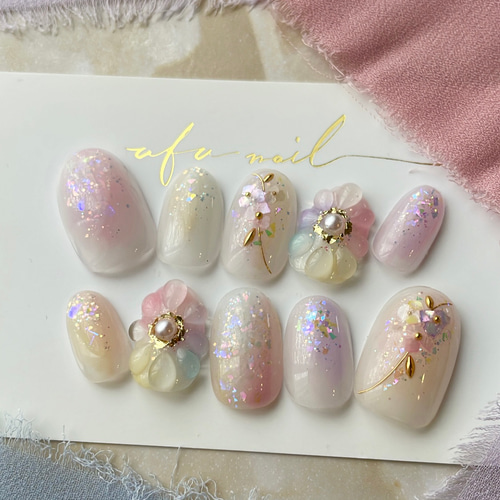 rainbow luminous flower nail レインボールミナスフラワー rainbow luminous flower nail レインボールミナスフラワー