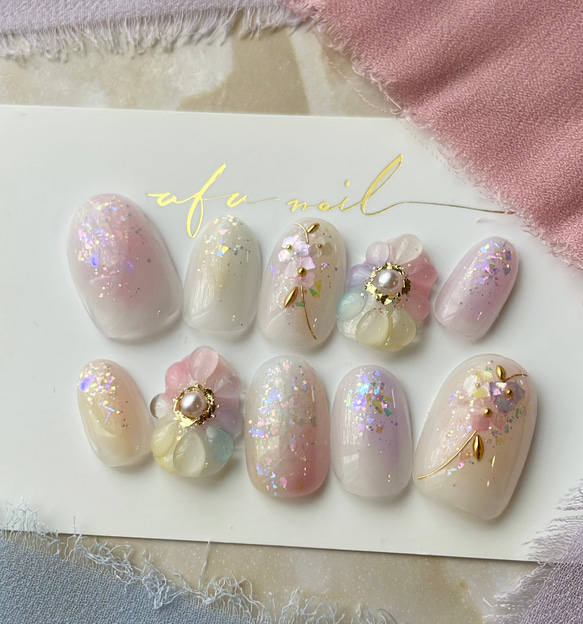 rainbow luminous flower nail　レインボールミナスフラワーネイル 1枚目の画像