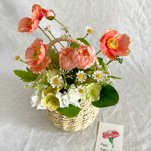 ポピーとチューリップのバスケットアレンジ＊アーティフィシャル