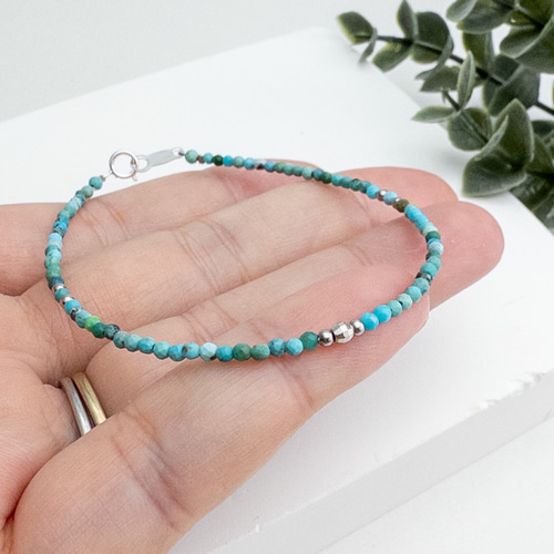 水と空気 自然の癒し 天然 ターコイズ ブレスレット SV925 細身