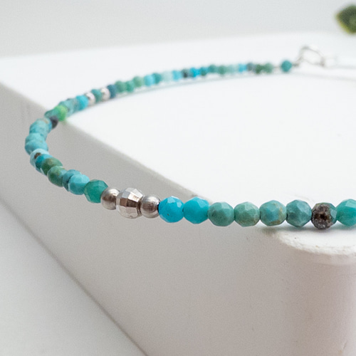 水と空気 自然の癒し 天然 ターコイズ ブレスレット SV925 細身