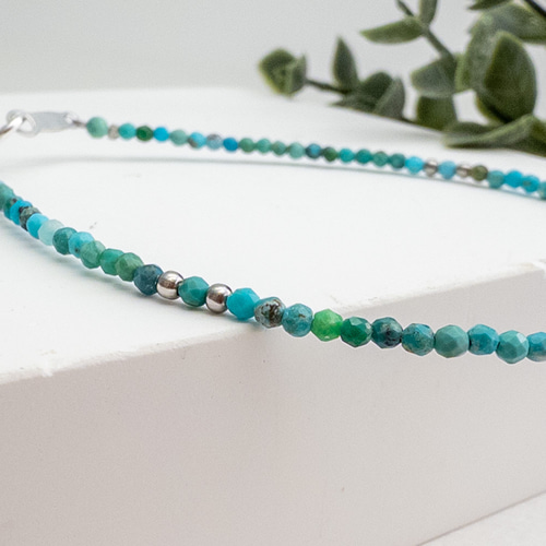 水と空気 自然の癒し 天然 ターコイズ ブレスレット SV925 細身