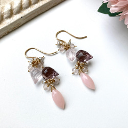 k14gf モルガナイトカラークォーツ＊ピンクオパールロングピアス