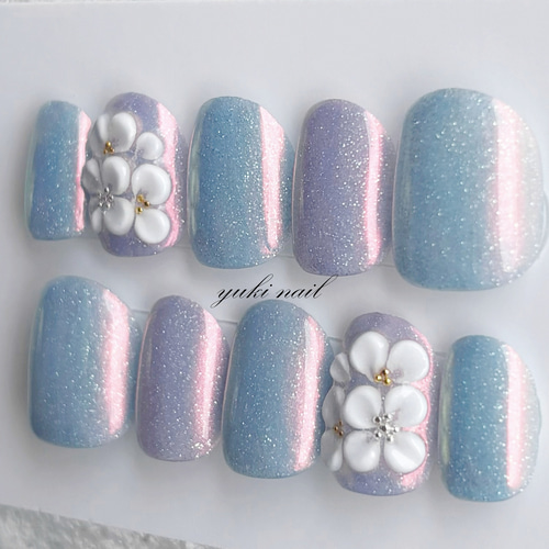 紫陽花カラー×フラワーネイル ネイルチップ（つけ爪） yuki-nail