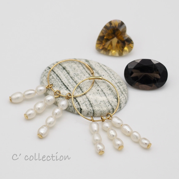 CG-13 K18 Gold & Lake Pearl Pierce 18金イエローゴールド レイク