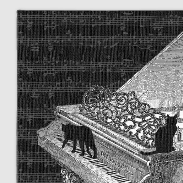 ピアノと黒猫のファブリックパネル 2枚目の画像