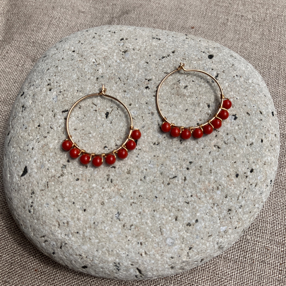 Red Coral Hoop Earring – レッドコーラル#02 - 1枚目の画像