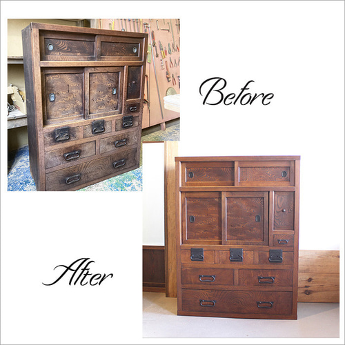 古い木製の引き出し2段 チェスト 桐箪笥 昭和レトロ タンス 古家具 古