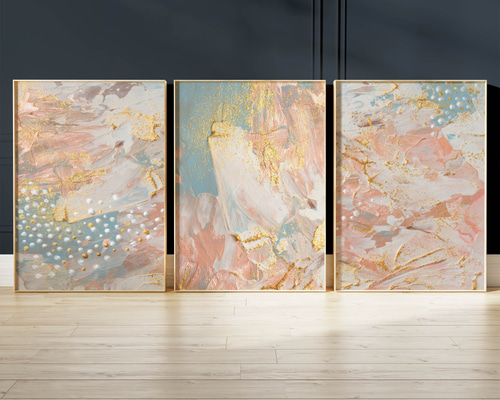 アートポスター 抽象画 ピンク ゴールド ブルー 金箔 北欧風 おしゃれ