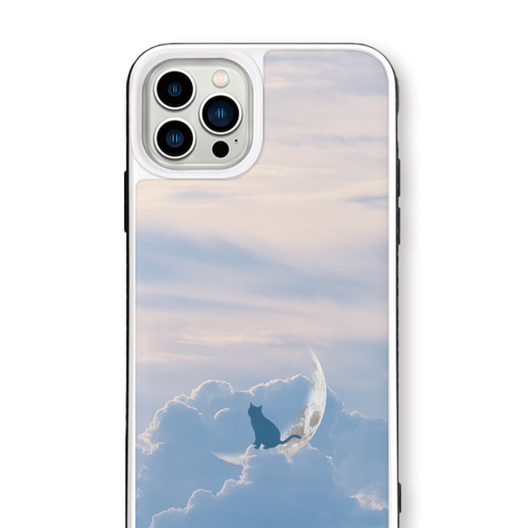 雲の上の三日月と猫　強化ガラスケース　iPhoneケース　iPhone14　iPhone13 iPhone12 3枚目の画像