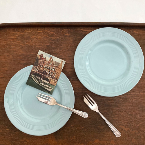 vintage cake plate Woods Ware Iris ウッズウェア アイリス ブルー