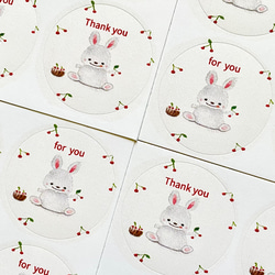 サンキューシール 透明水彩画 イラストシール「さくらんぼとうさぎちゃん」丸