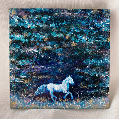新発売】 白馬 草原 馬 水彩画 絵画 ぬる インテリア 美術 馬の