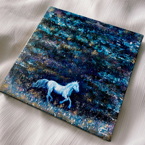 馬の絵 白馬 絵画 原画 現代アート ハンドメイド アートパネル